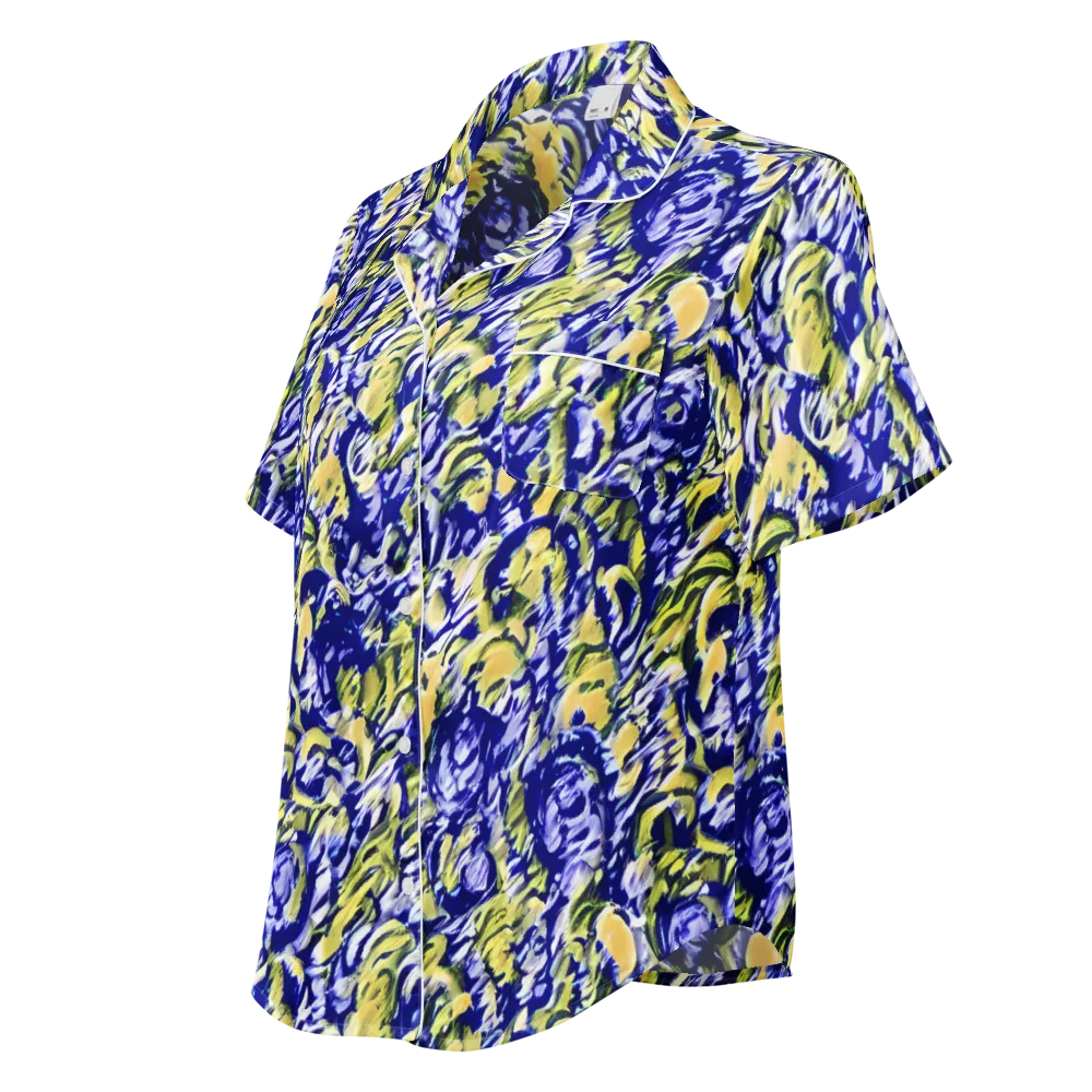 Cobalt Bloomstorm on Women's Short Sleeve Pajama Top — Left Front