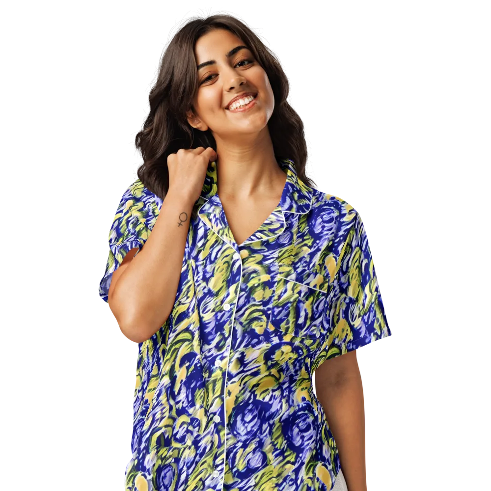 Cobalt Bloomstorm on Women's Short Sleeve Pajama Top — Front