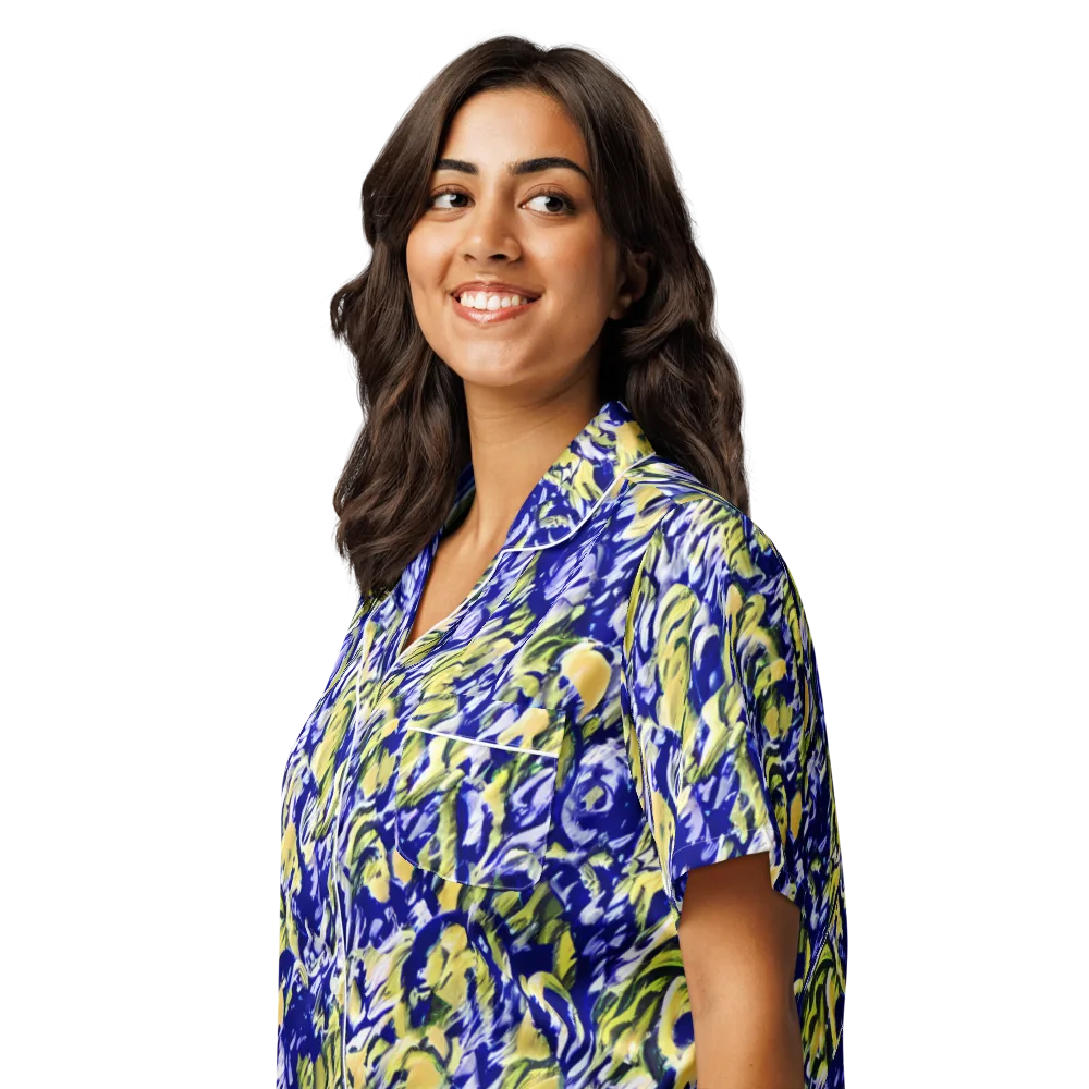 Cobalt Bloomstorm on Women's Short Sleeve Pajama Top — Left Front
