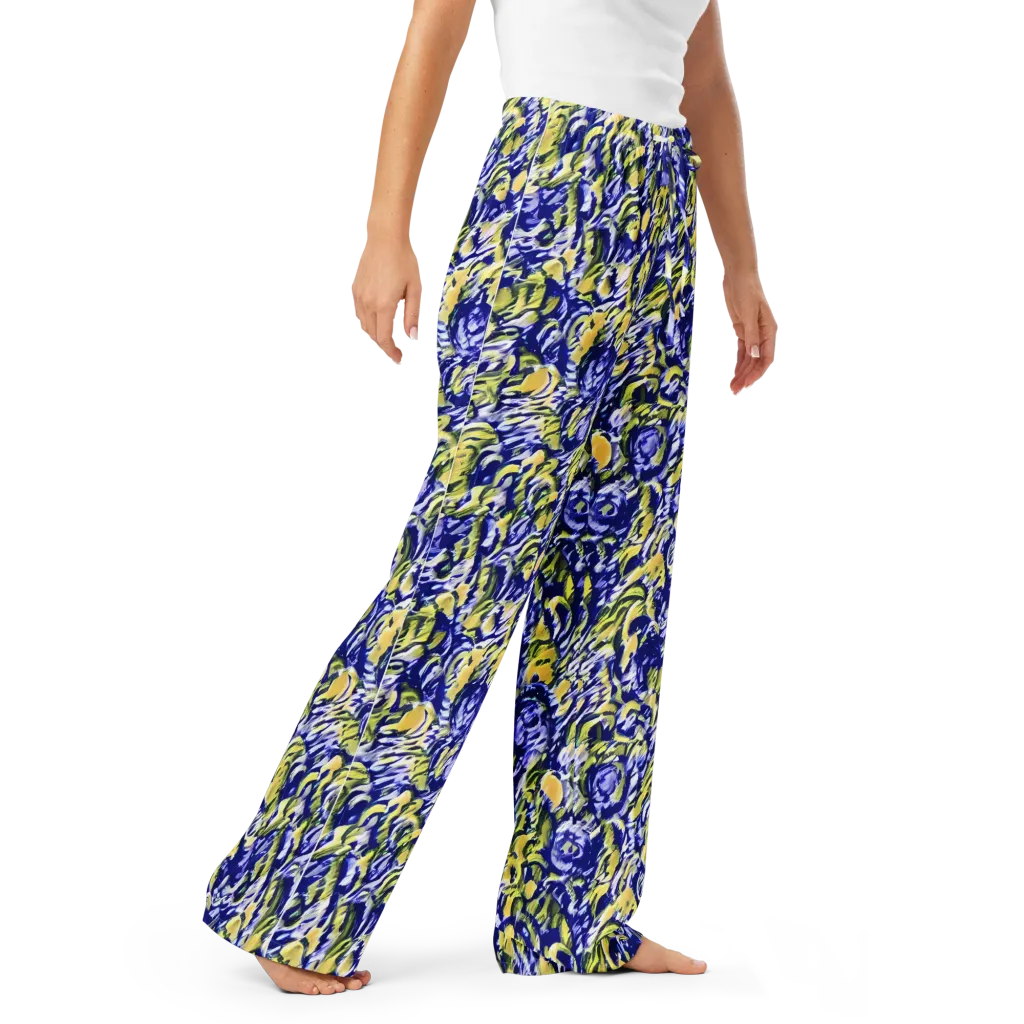 Cobalt Bloomstorm on Women's Pajama Pants — Right Front