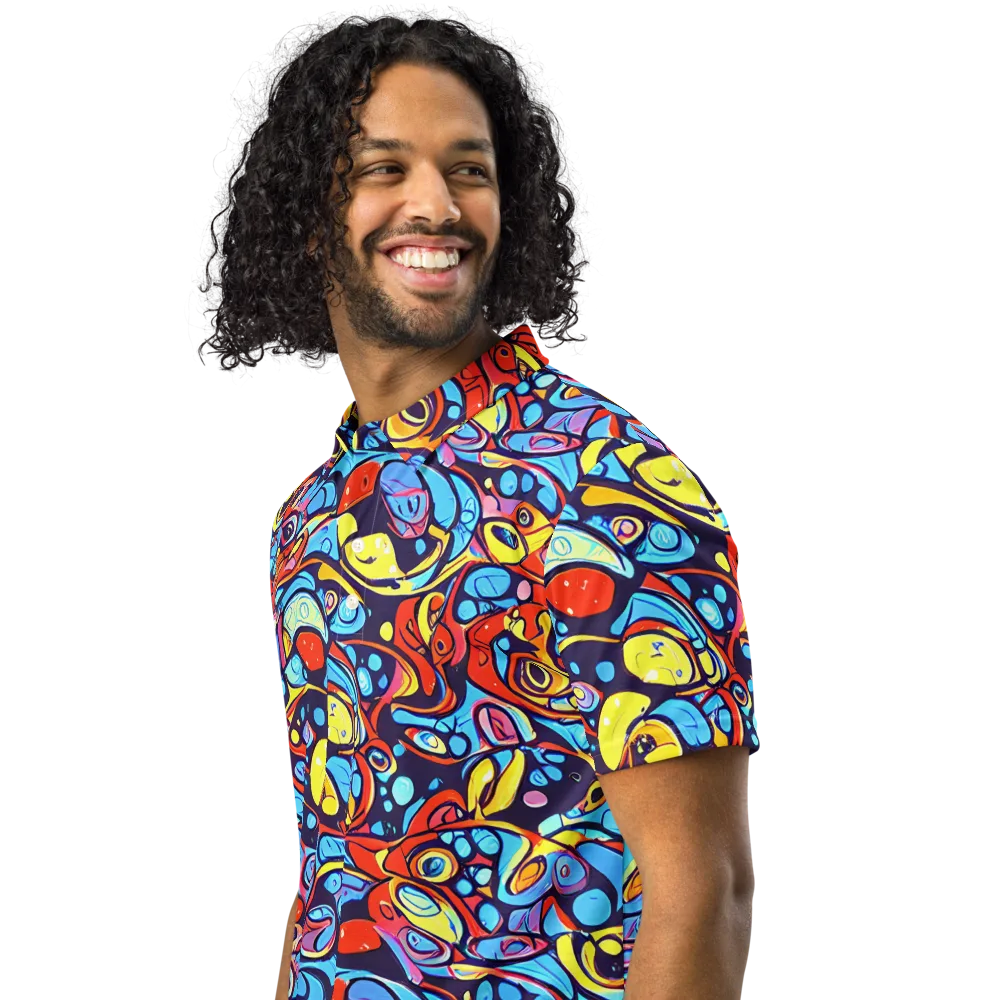 Neon Biomorph on Men's Slim Fit Polo Shirt — Left Front