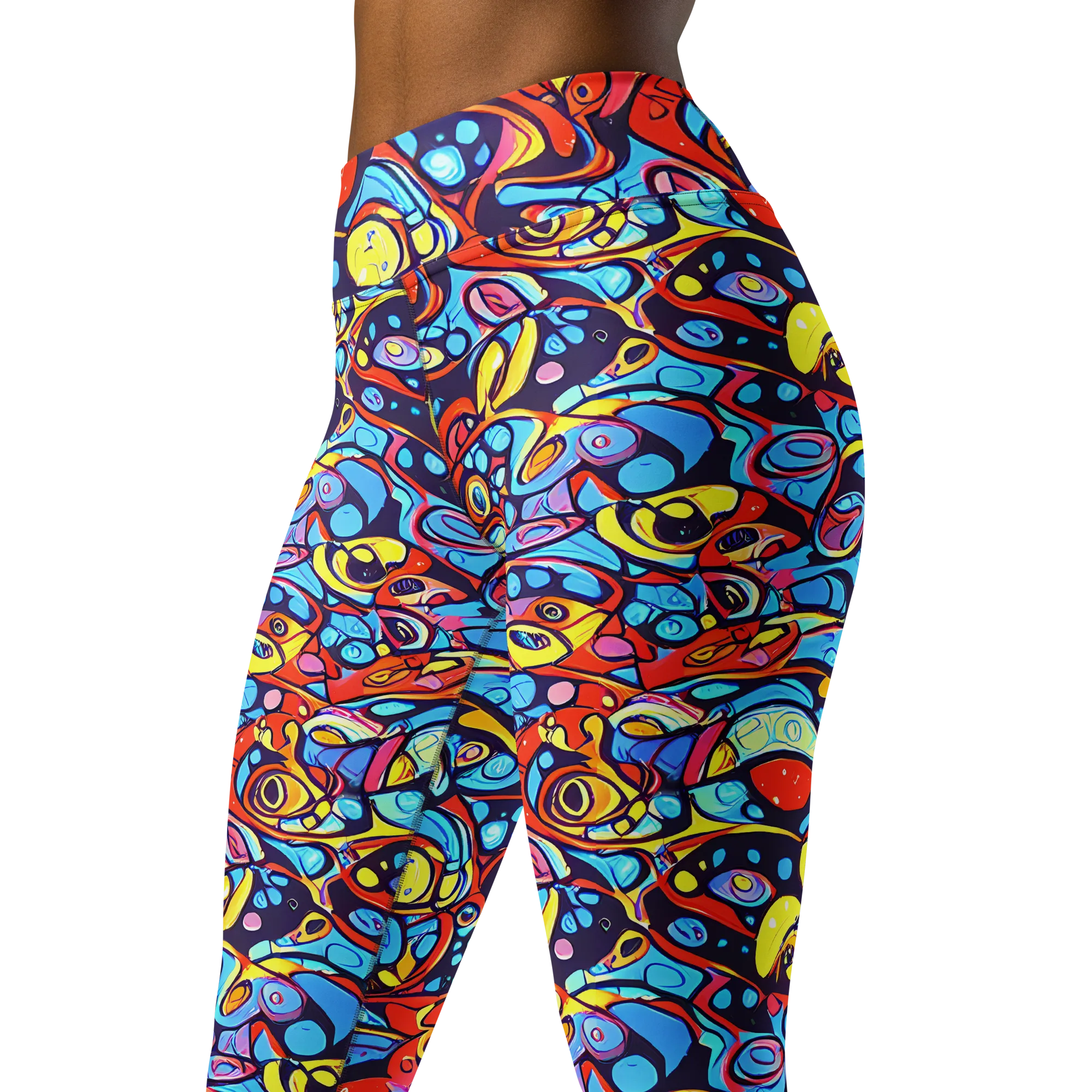 Neon Biomorph on Yoga Leggings — Left Front