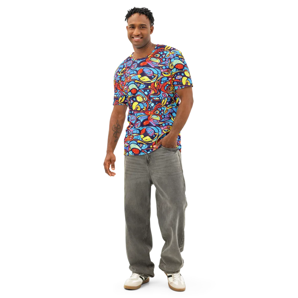 Neon Biomorph on Men's Cotton Crew Neck T-Shirt — Front