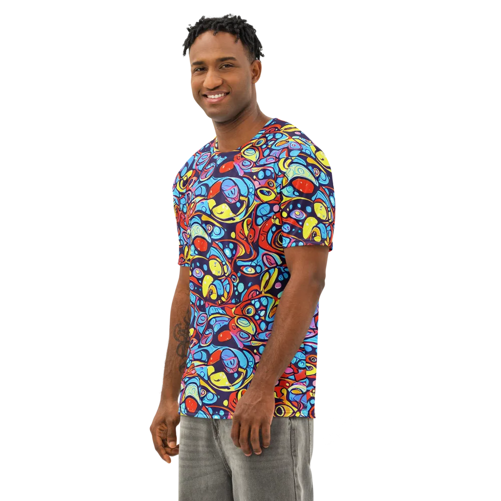 Neon Biomorph on Men's Cotton Crew Neck T-Shirt — Left Front