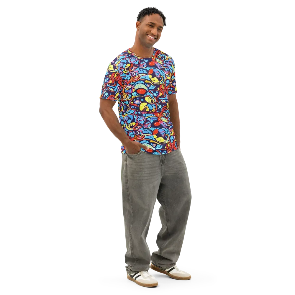 Neon Biomorph on Men's Cotton Crew Neck T-Shirt — Right Front