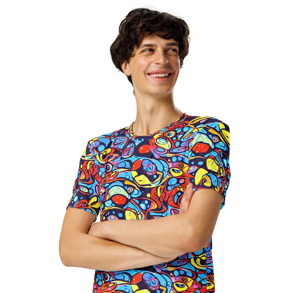 Neon Biomorph on Men's Crew Neck T-Shirt — Left Front