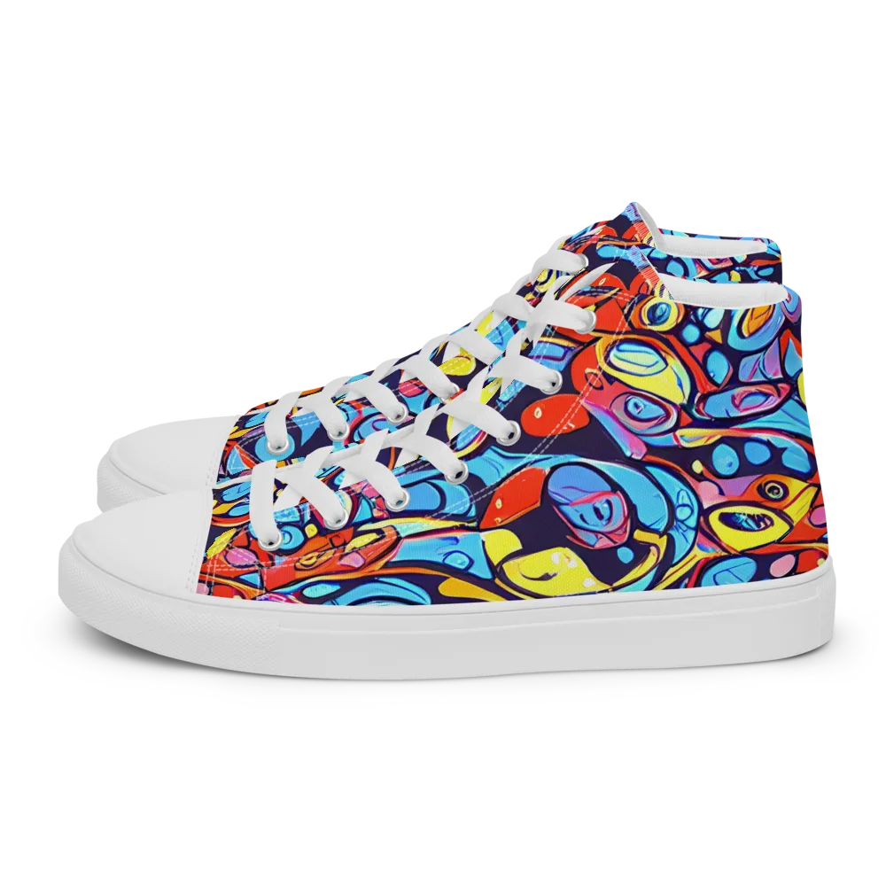 Neon Biomorph on Men's High Top Canvas Shoes — Left