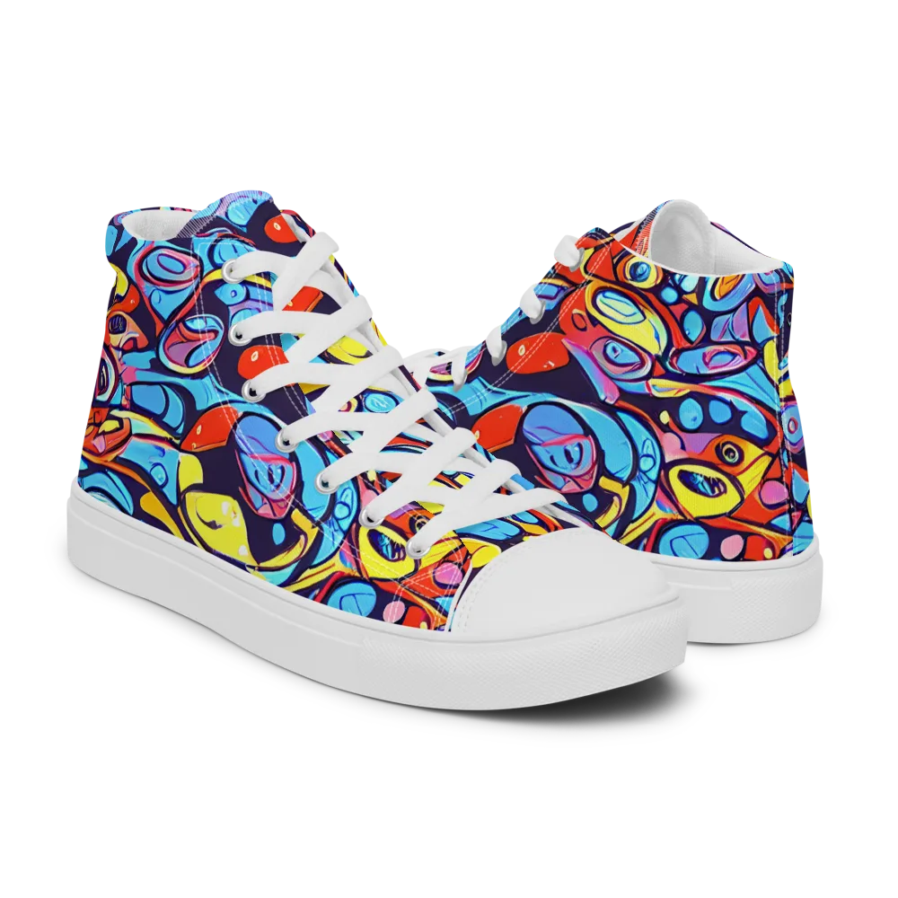 Neon Biomorph on Men's High Top Canvas Shoes — Right