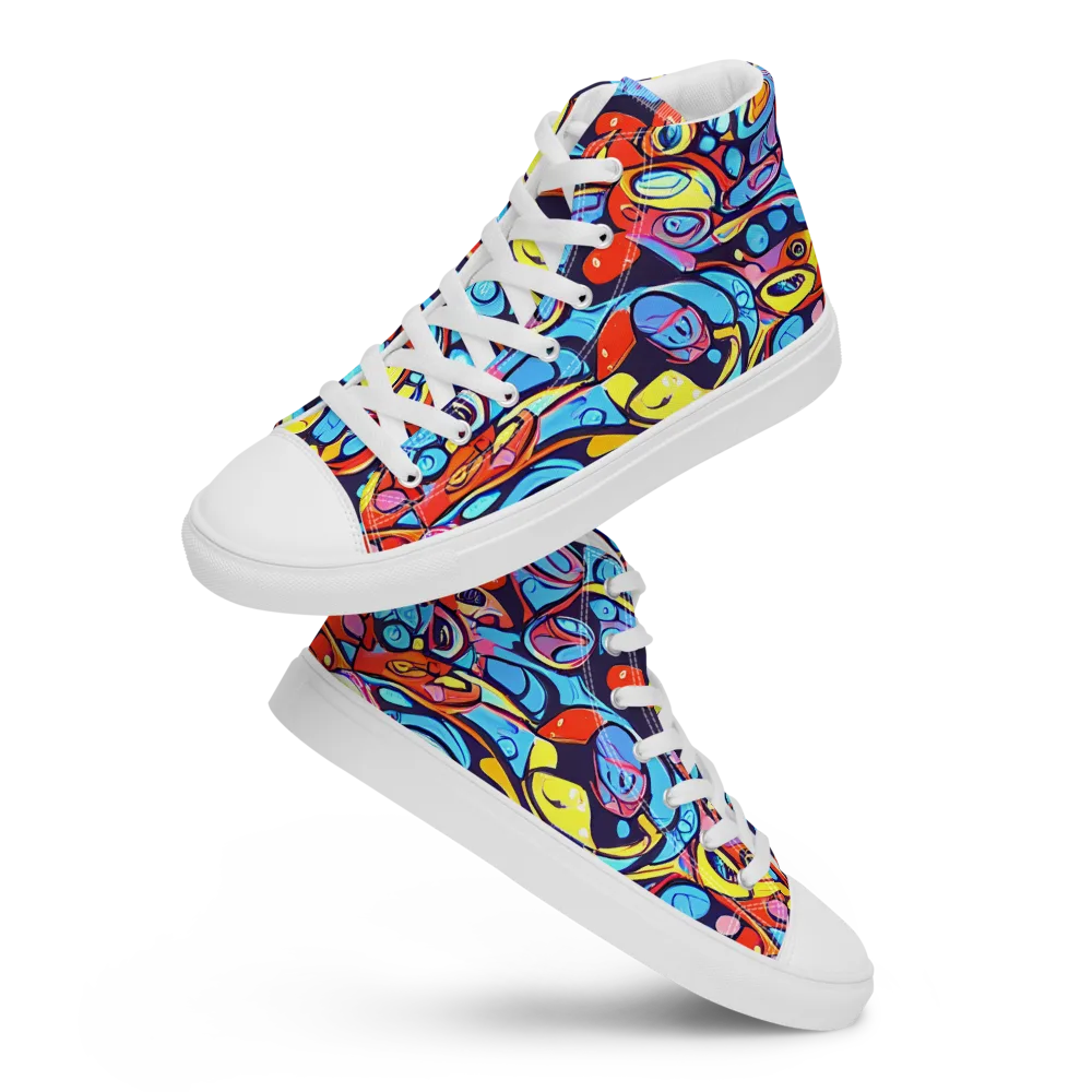 Neon Biomorph on Men's High Top Canvas Shoes — Front