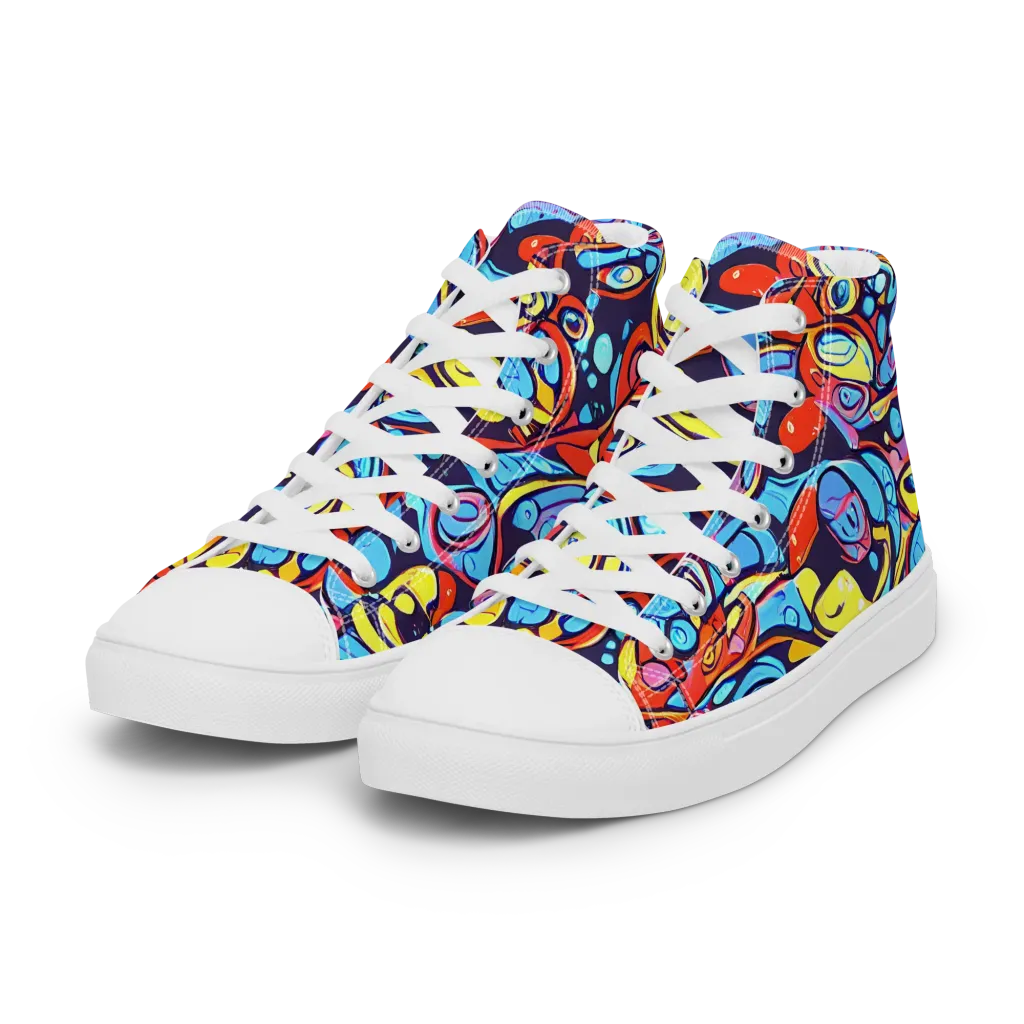 Neon Biomorph on Women's High Top Canvas Shoes — Left Front