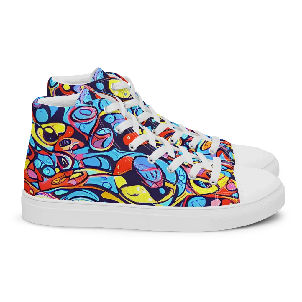 Neon Biomorph on Women's High Top Canvas Shoes — Right