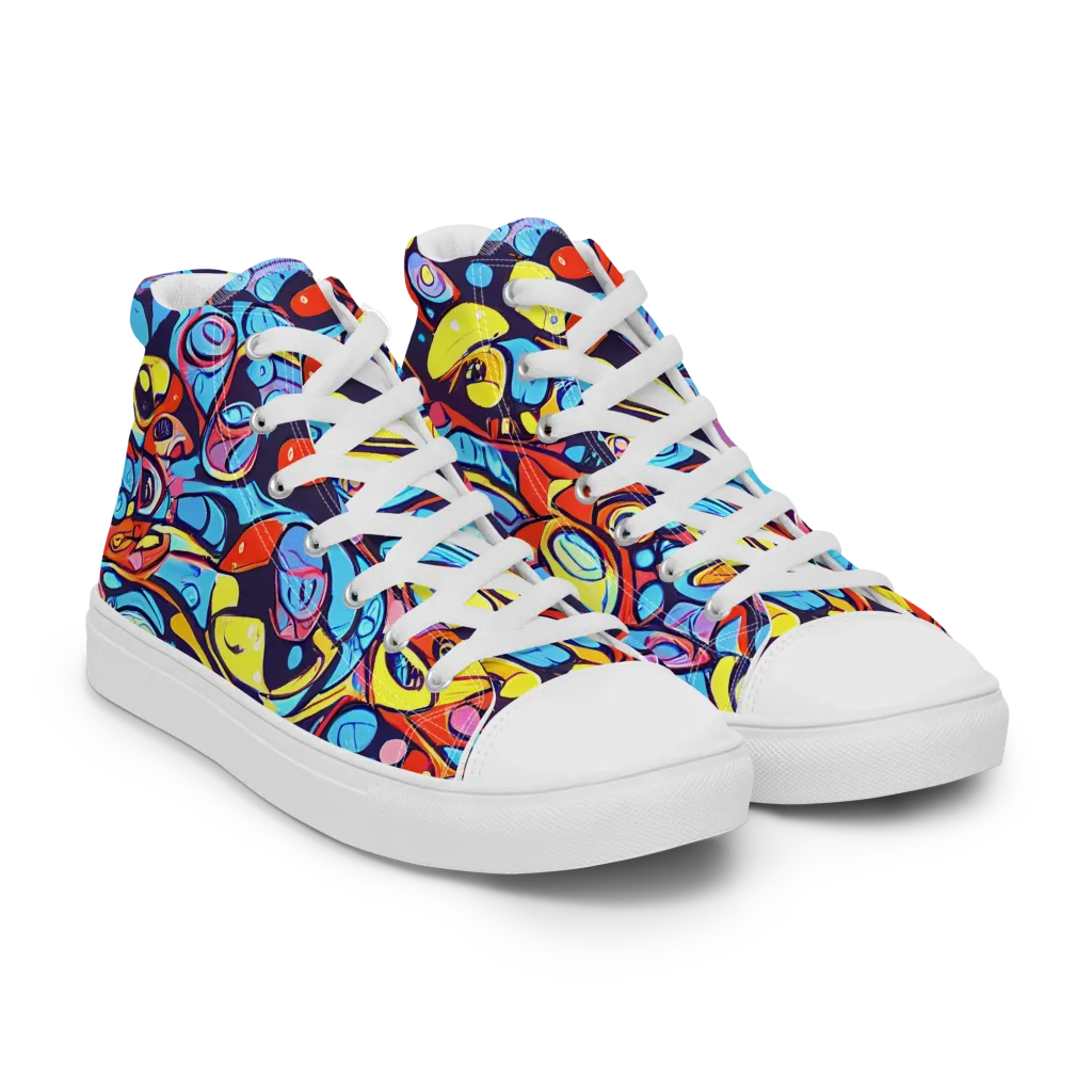 Neon Biomorph on Women's High Top Canvas Shoes — Right Front