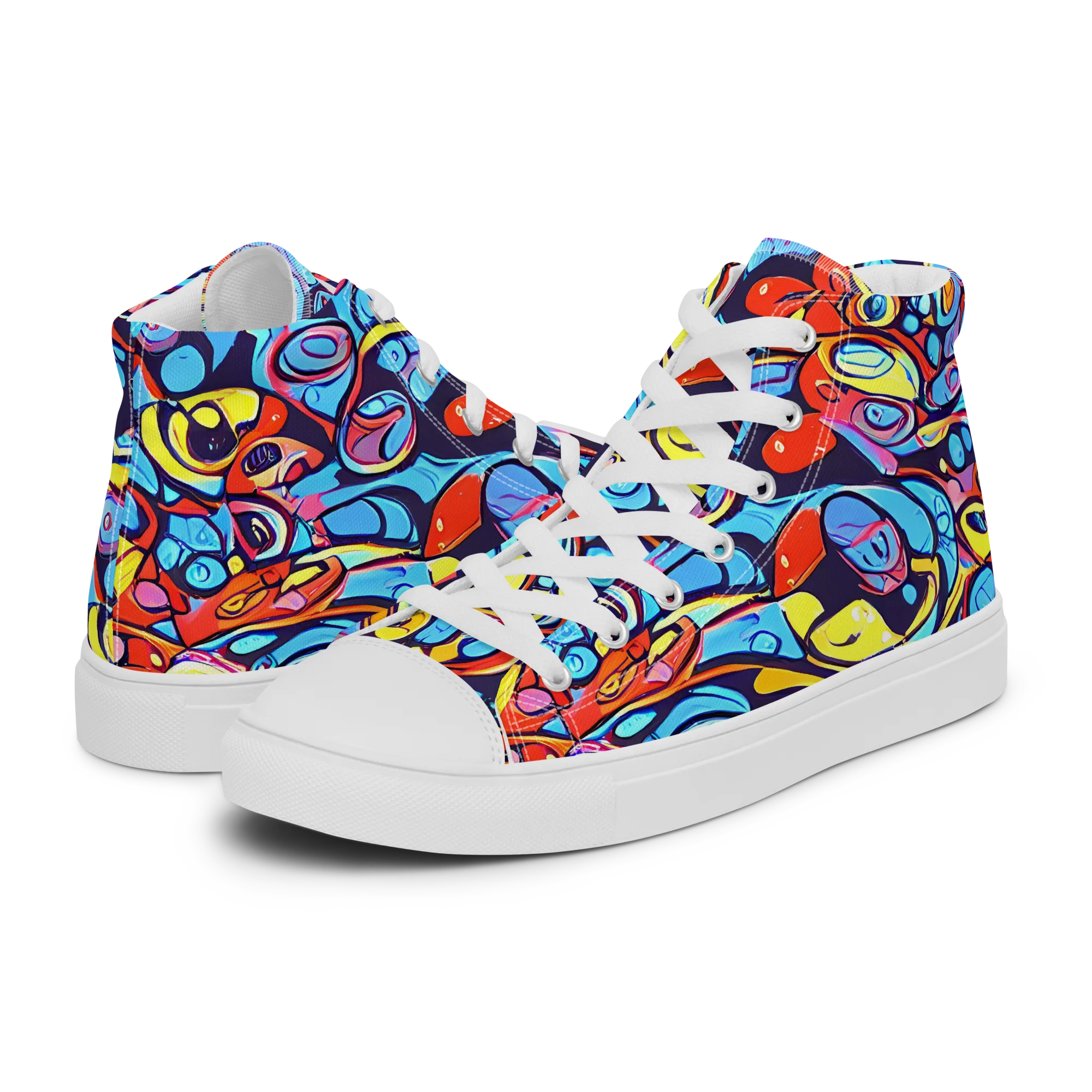 Neon Biomorph on Women's High Top Canvas Shoes — Left