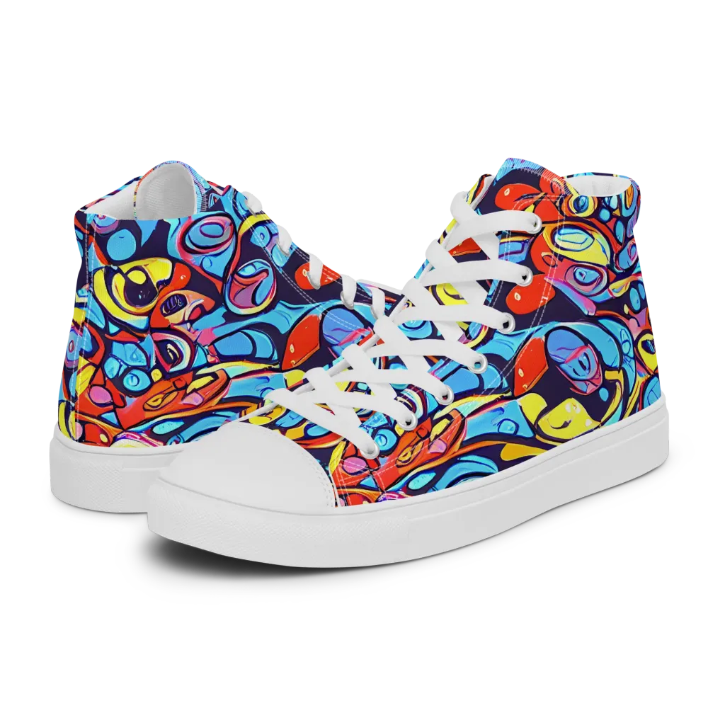 Neon Biomorph on Women's High Top Canvas Shoes — Left