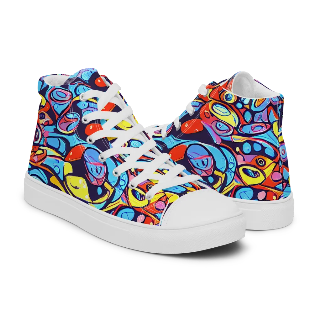 Neon Biomorph on Women's High Top Canvas Shoes — Right