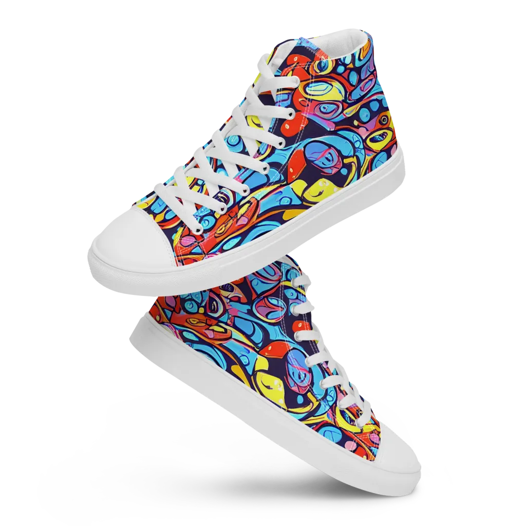 Neon Biomorph on Women's High Top Canvas Shoes — Front