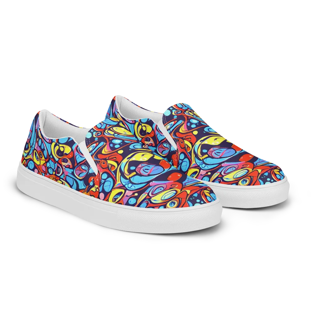 Neon Biomorph on Men's Slip-On Canvas Shoes — Right Front