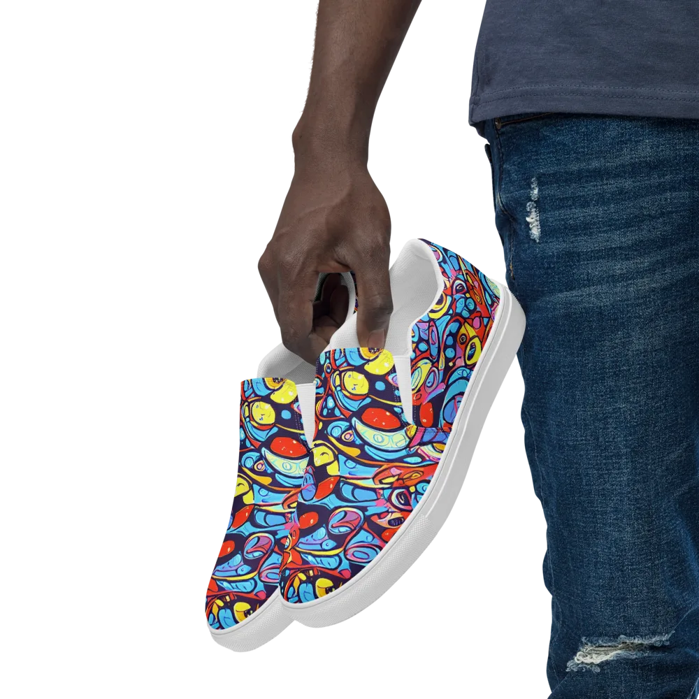 Neon Biomorph on Men's Slip-On Canvas Shoes — Left Front