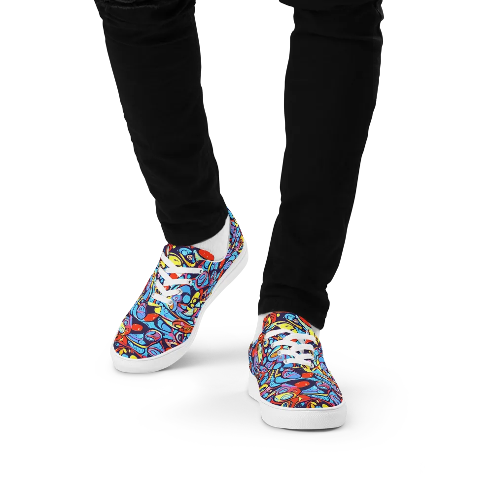 Neon Biomorph on Men's Lace-Up Canvas Shoes — Front