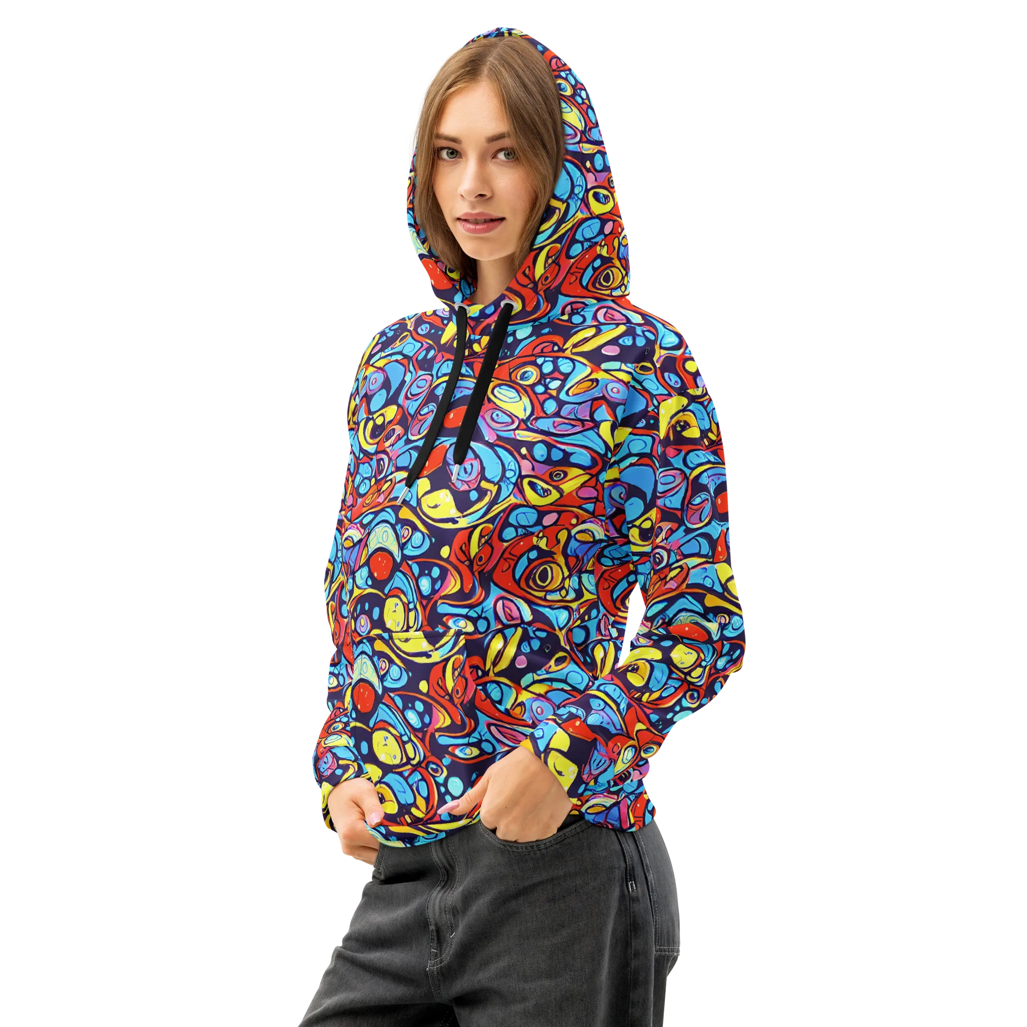 Neon Biomorph on Cotton Hoodie — Left Front