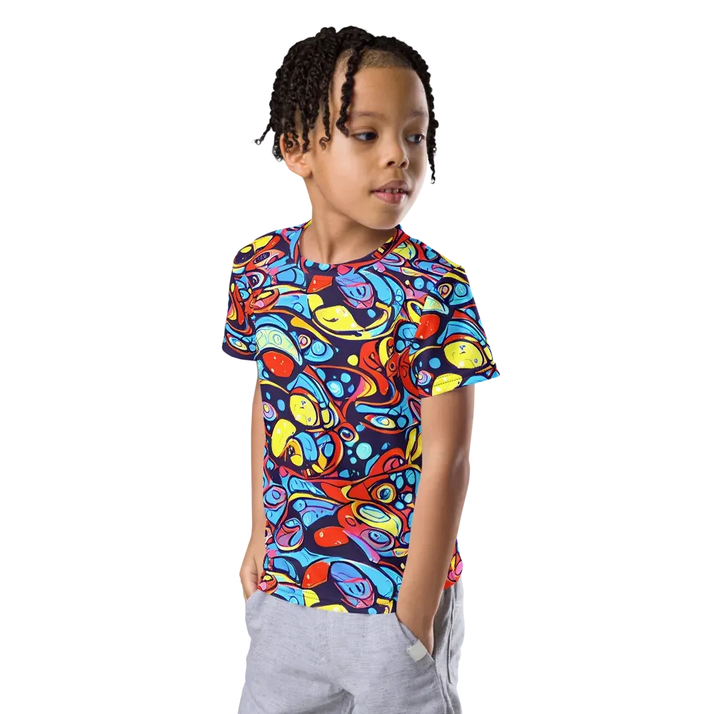 Neon Biomorph on Kids Crew Neck T-Shirt — Left Front