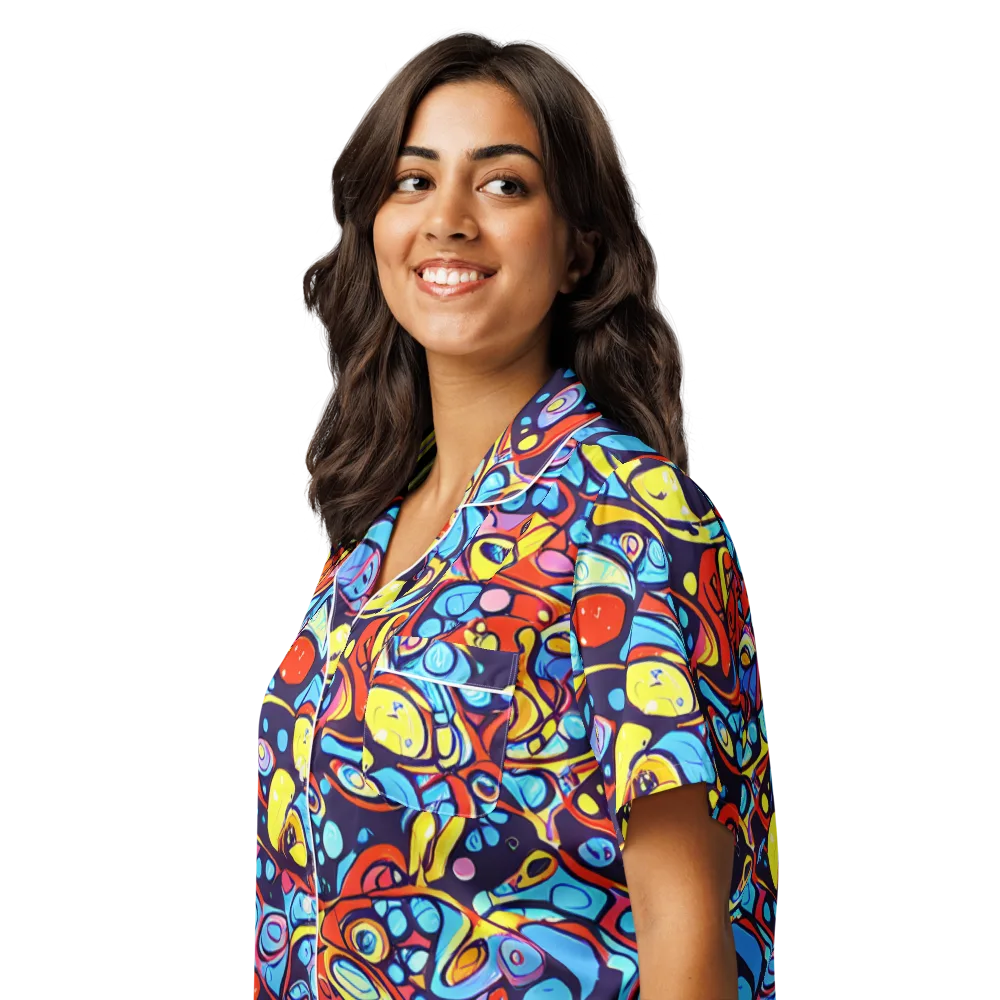Neon Biomorph on Women's Short Sleeve Pajama Top — Left Front