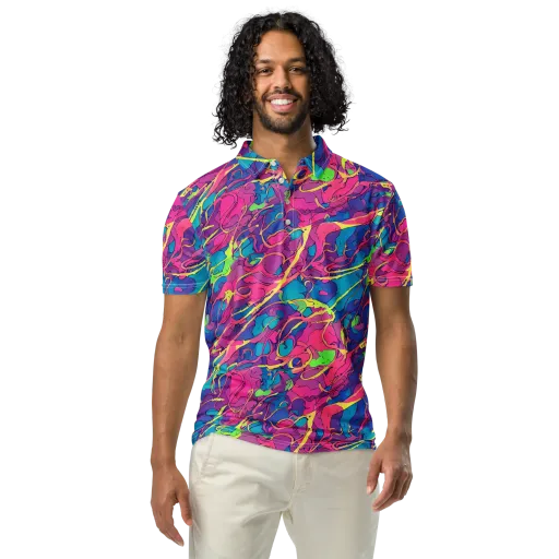 Magenta Velocity on a Men's Slim Fit Polo Shirt