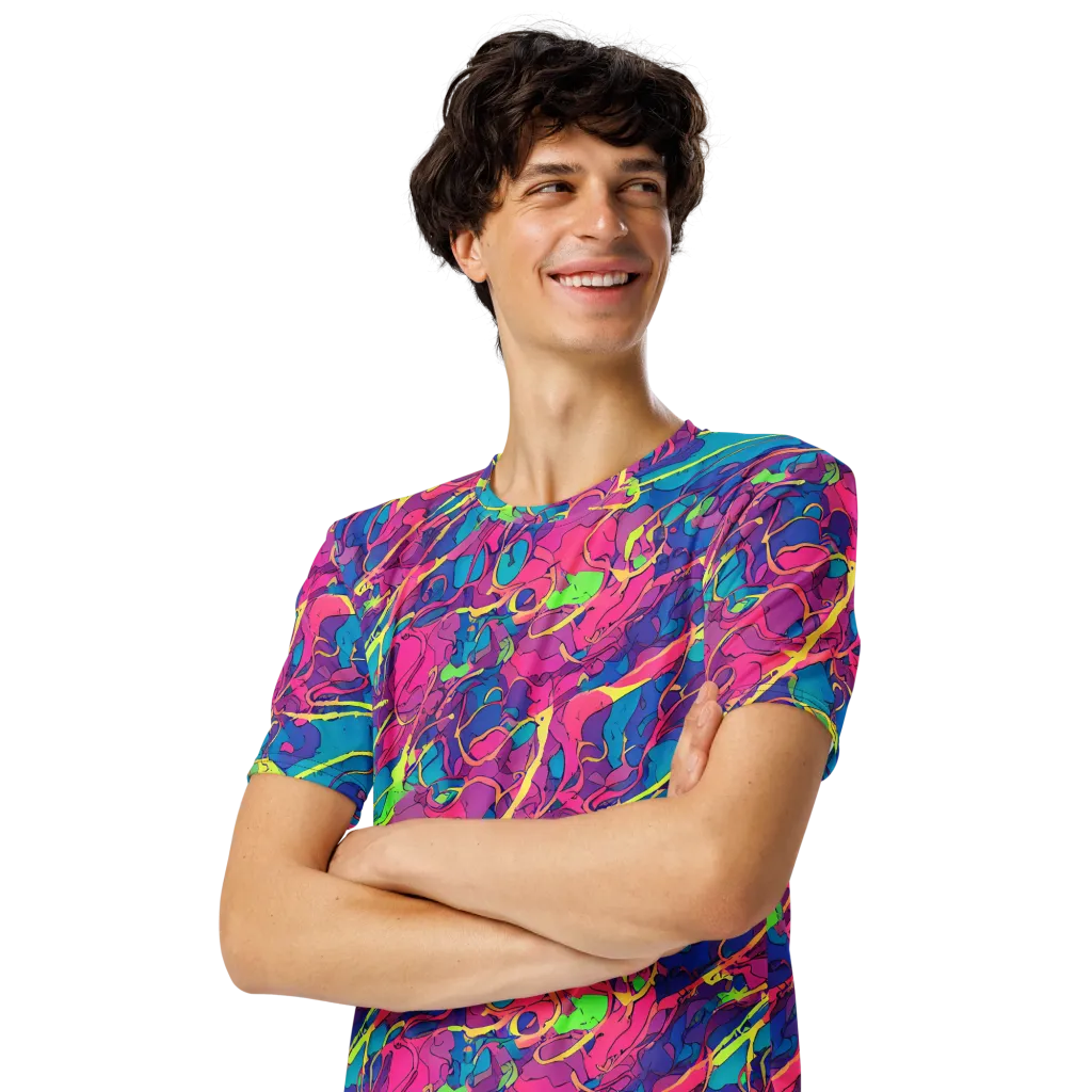 Magenta Velocity on Men's Crew Neck T-Shirt — Left Front