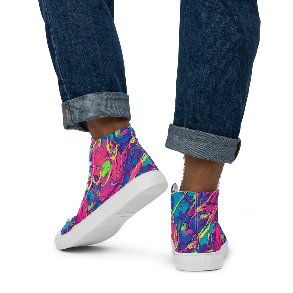 Magenta Velocity on Men's High Top Canvas Shoes — Back