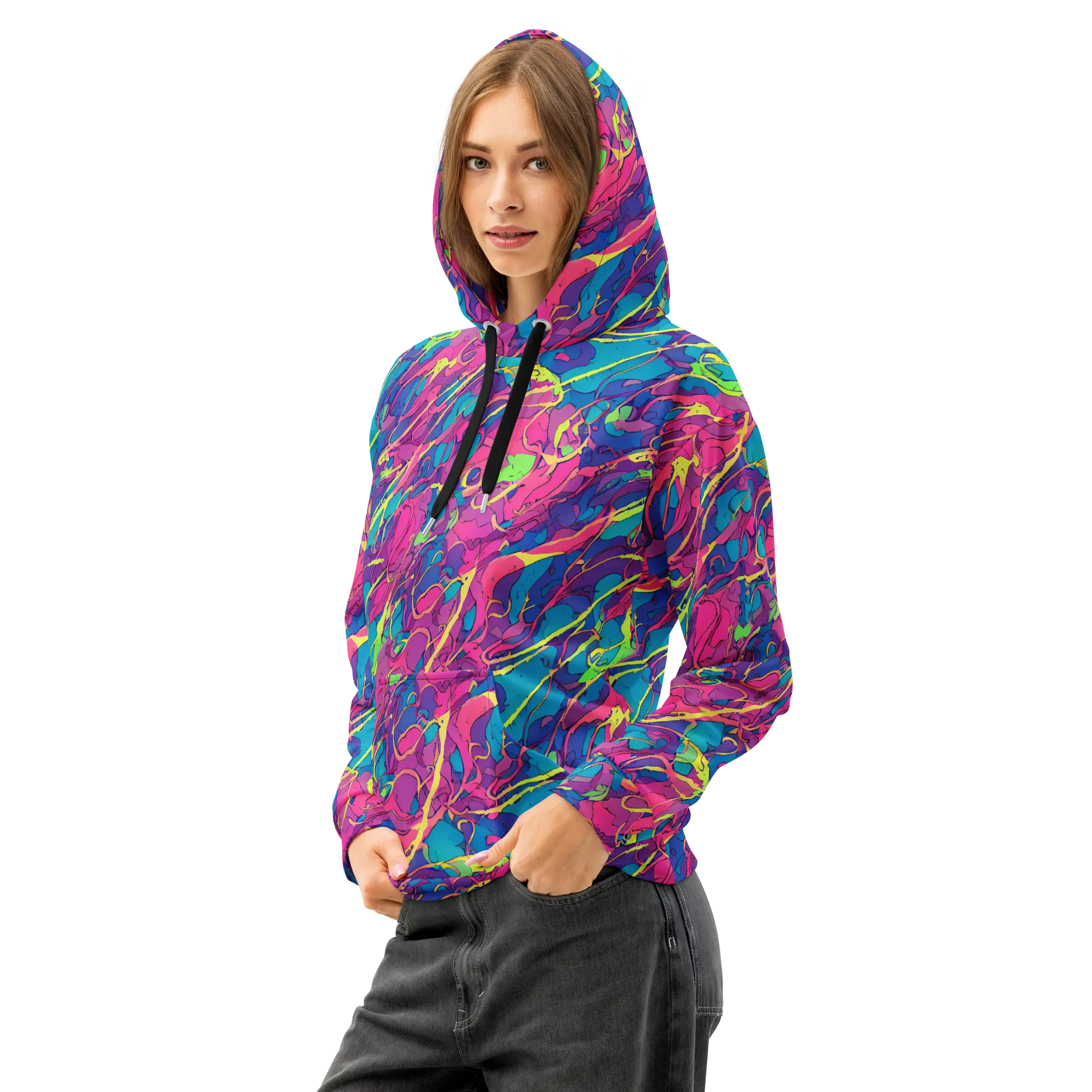 Magenta Velocity on Cotton Hoodie — Left Front