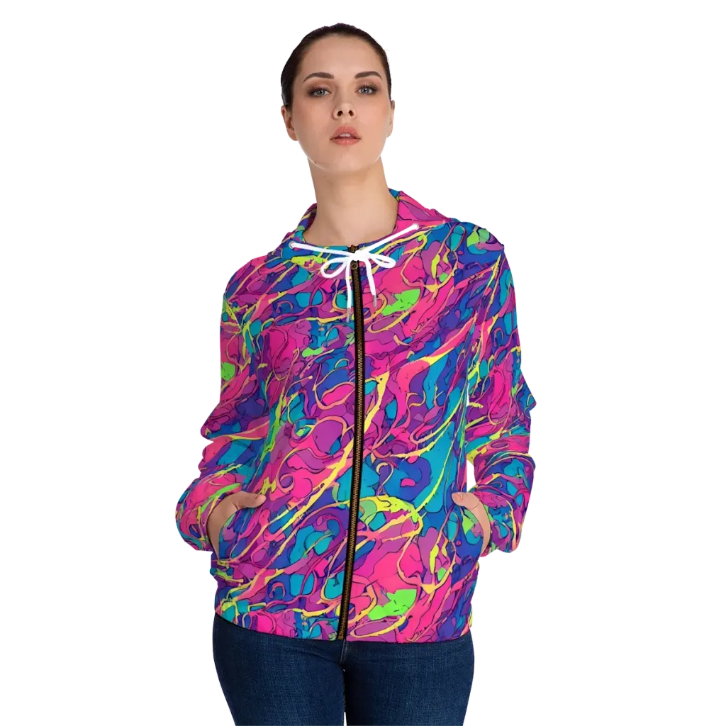 Magenta Velocity on Women's Full-Zip Hoodie — Front On Person