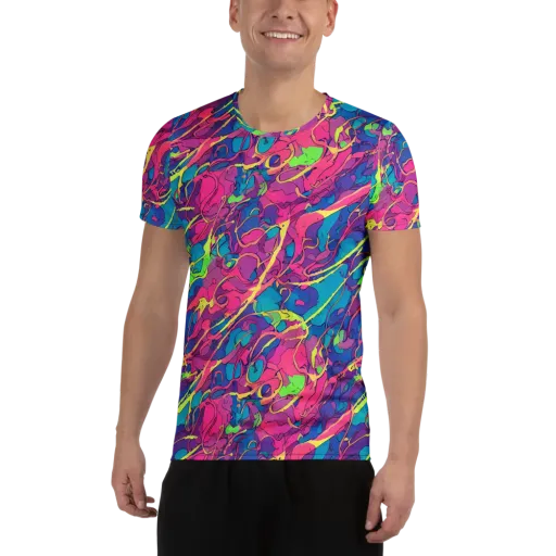 Magenta Velocity on a Men's Athletic T-Shirt