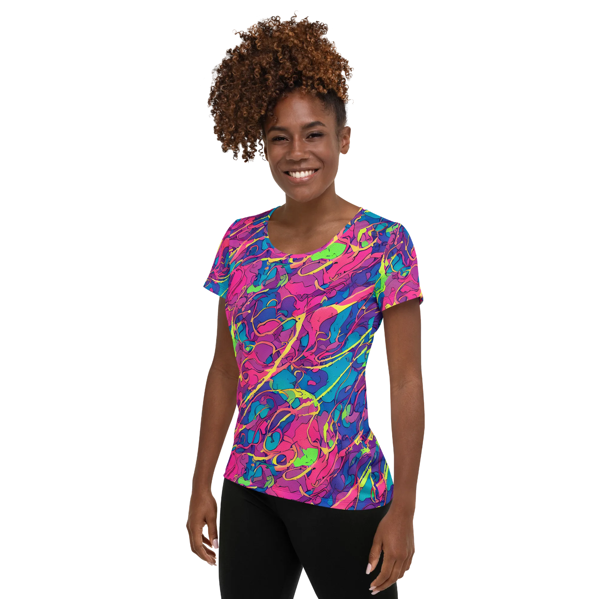 Magenta Velocity on Women's Athletic T-Shirt — Left