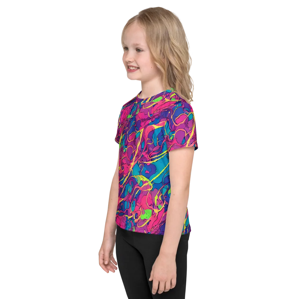 Magenta Velocity on Kids Crew Neck T-Shirt — Left