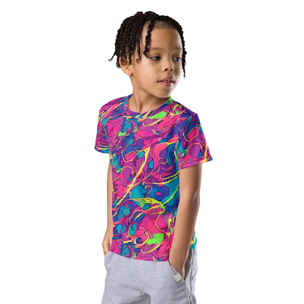 Magenta Velocity on Kids Crew Neck T-Shirt — Left Front