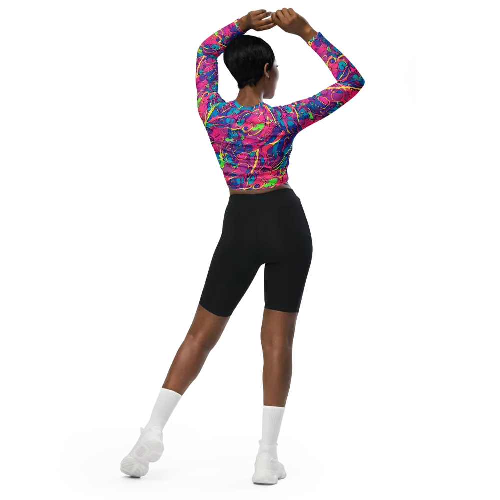 Magenta Velocity on Long Sleeve Crop Top — Back