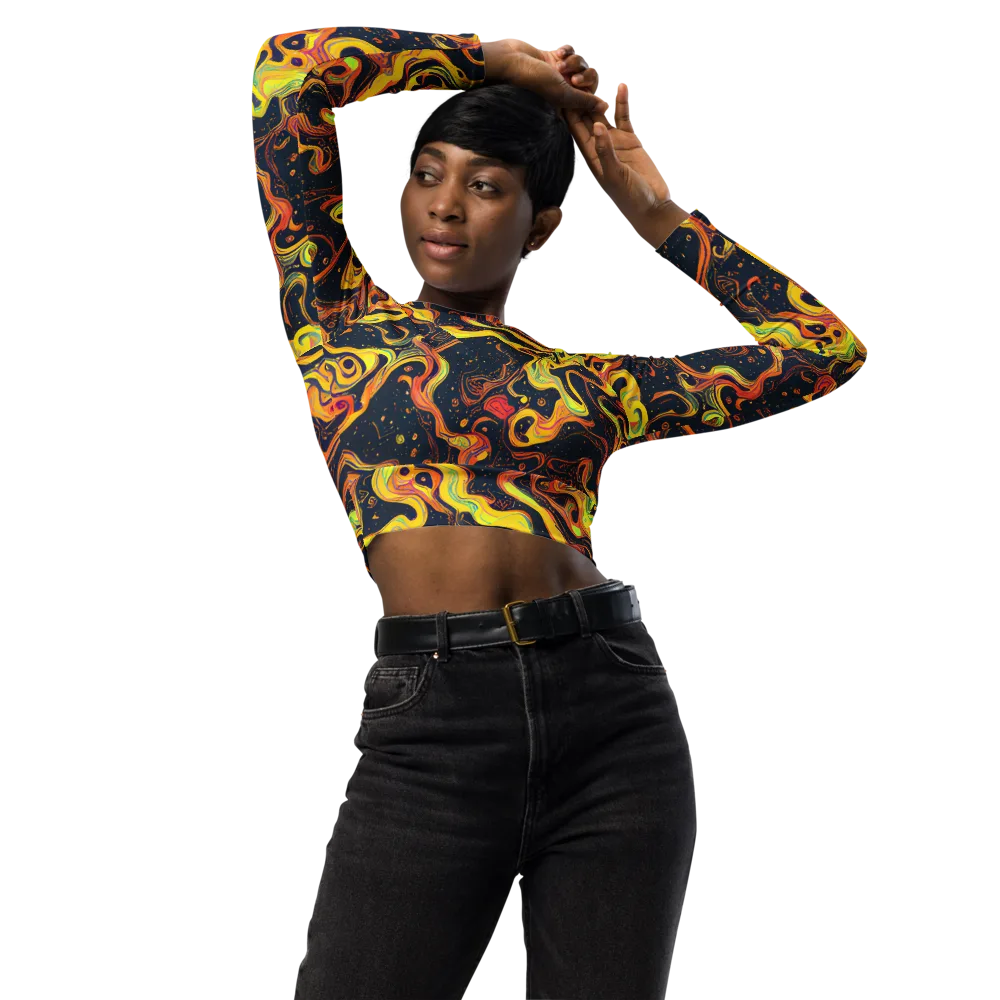 Afterdark Swirl on Long Sleeve Crop Top — Front