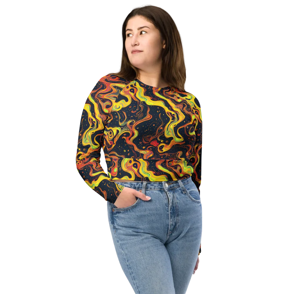 Afterdark Swirl on Long Sleeve Crop Top — Front