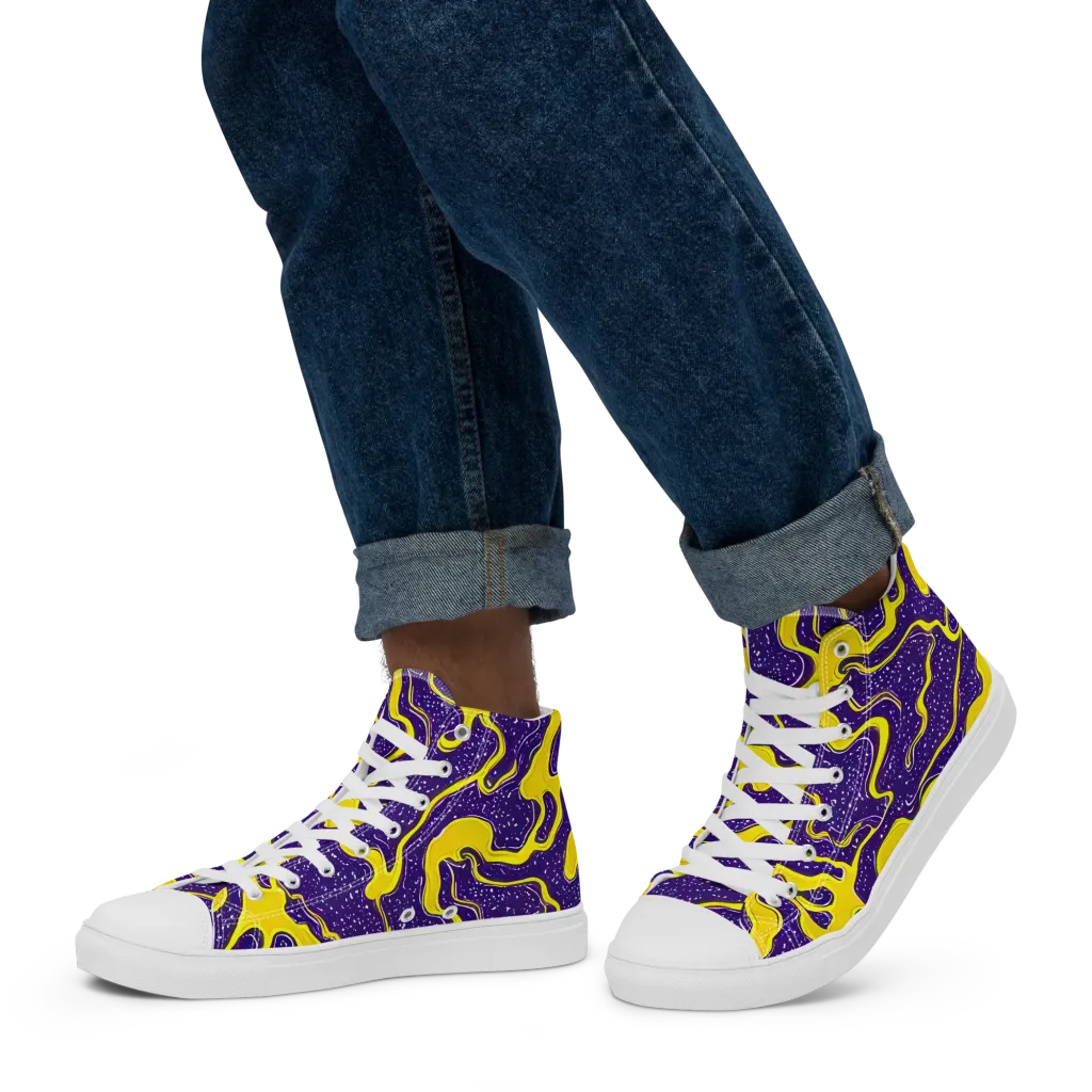 Lemon Nebula on Men's High Top Canvas Shoes — Left