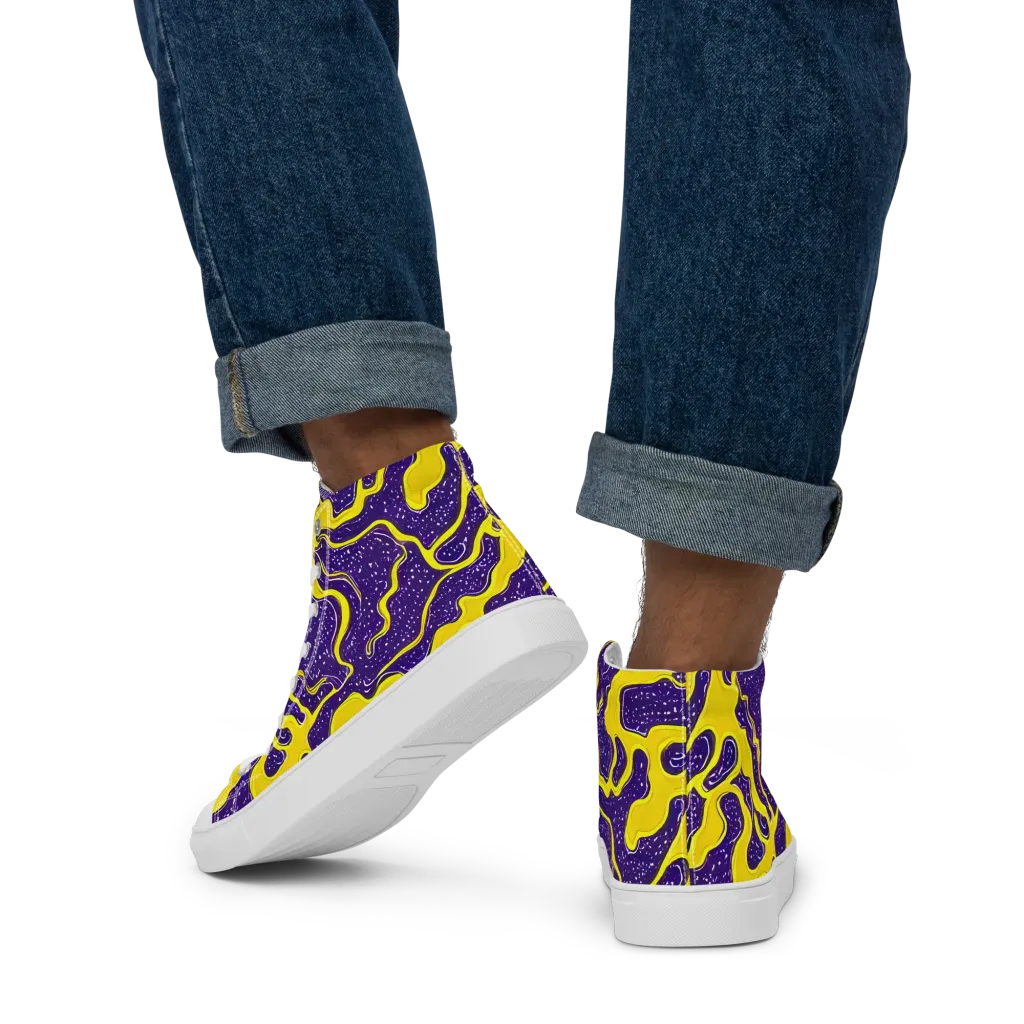 Lemon Nebula on Men's High Top Canvas Shoes — Back