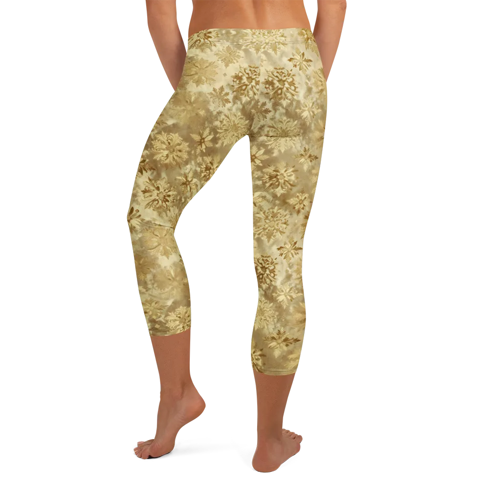 Champagne Damask on Capri Leggings — Back