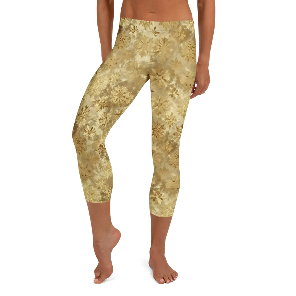 Champagne Damask on Capri Leggings — Front