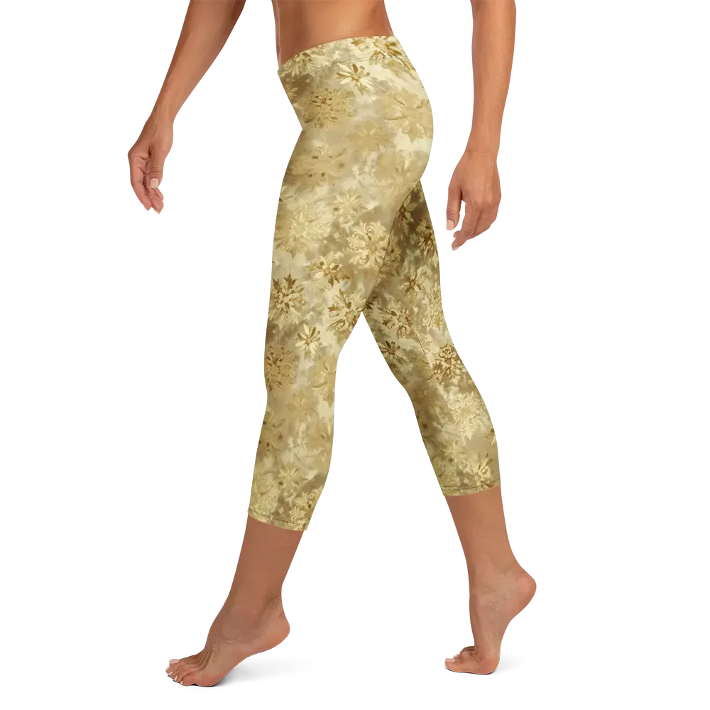 Champagne Damask on Capri Leggings — Left