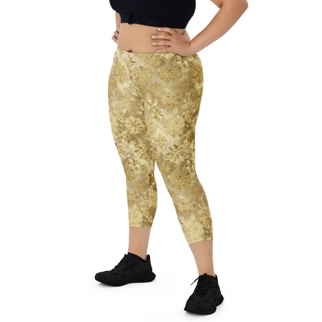 Champagne Damask on Capri Leggings — Front