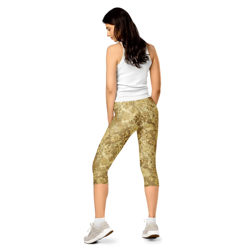 Champagne Damask on Capri Leggings — Back