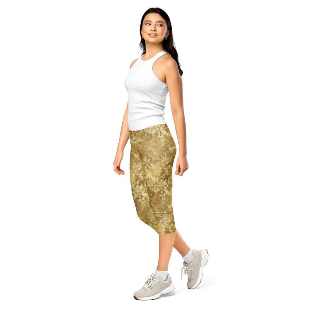 Champagne Damask on Capri Leggings — Left Front