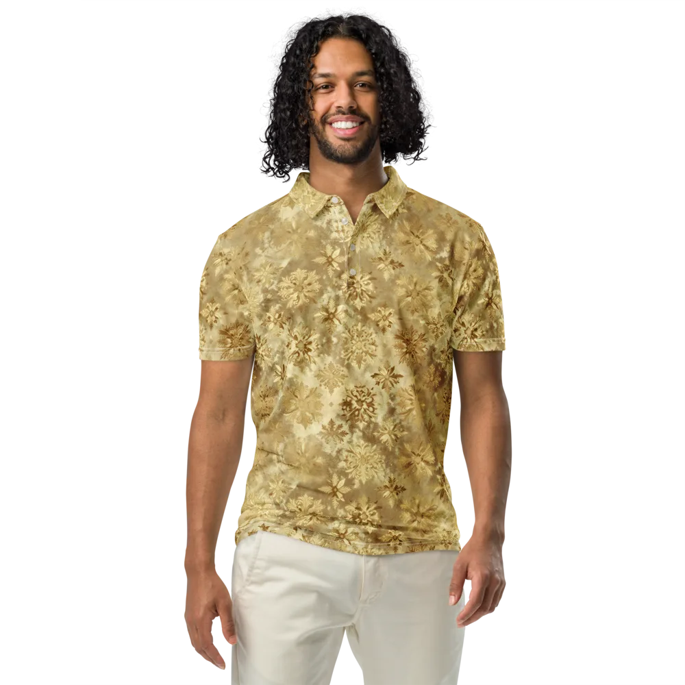 Champagne Damask on Men's Slim Fit Polo Shirt — Front