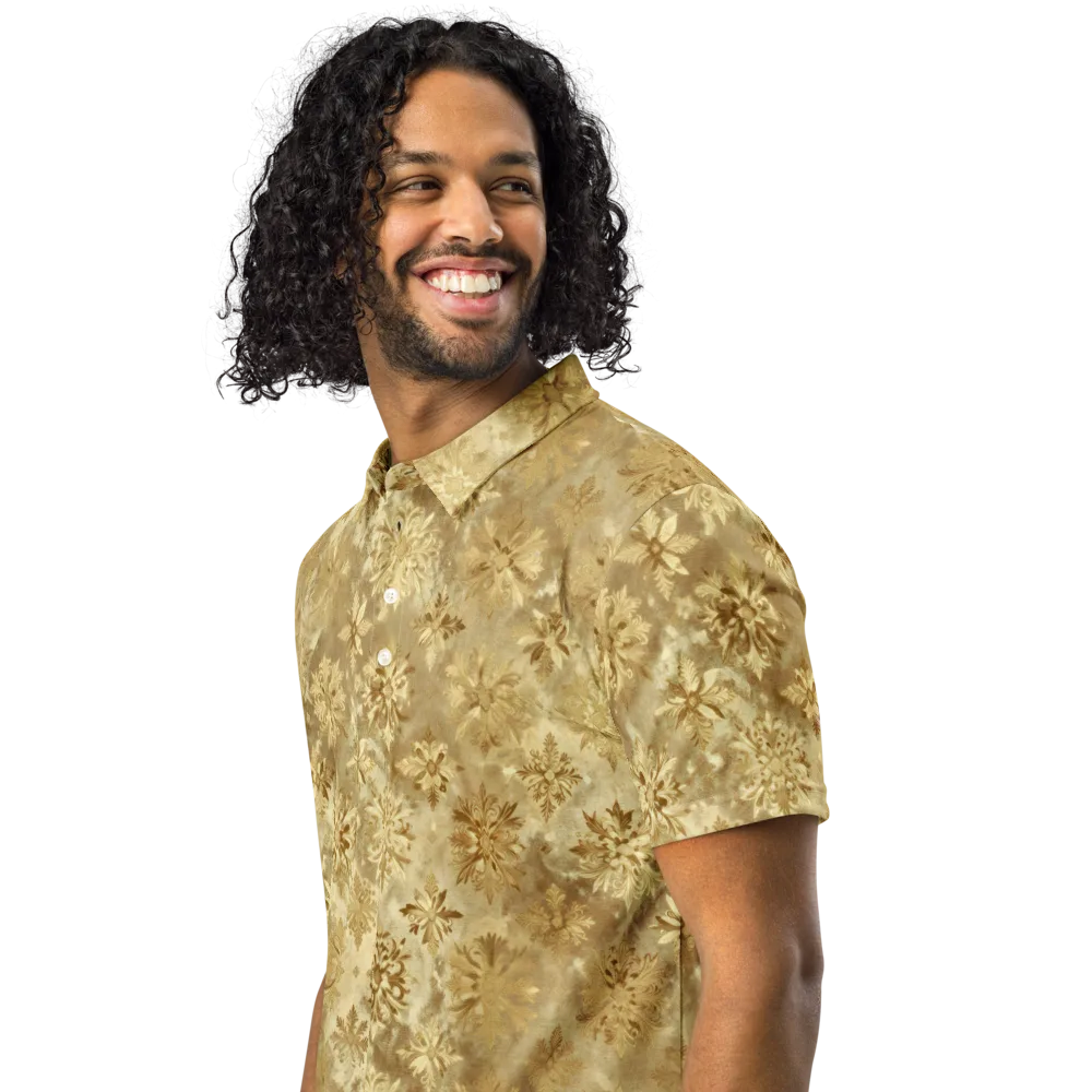 Champagne Damask on Men's Slim Fit Polo Shirt — Left Front