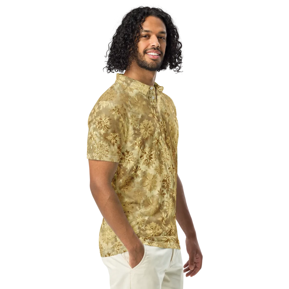 Champagne Damask on Men's Slim Fit Polo Shirt — Right Front