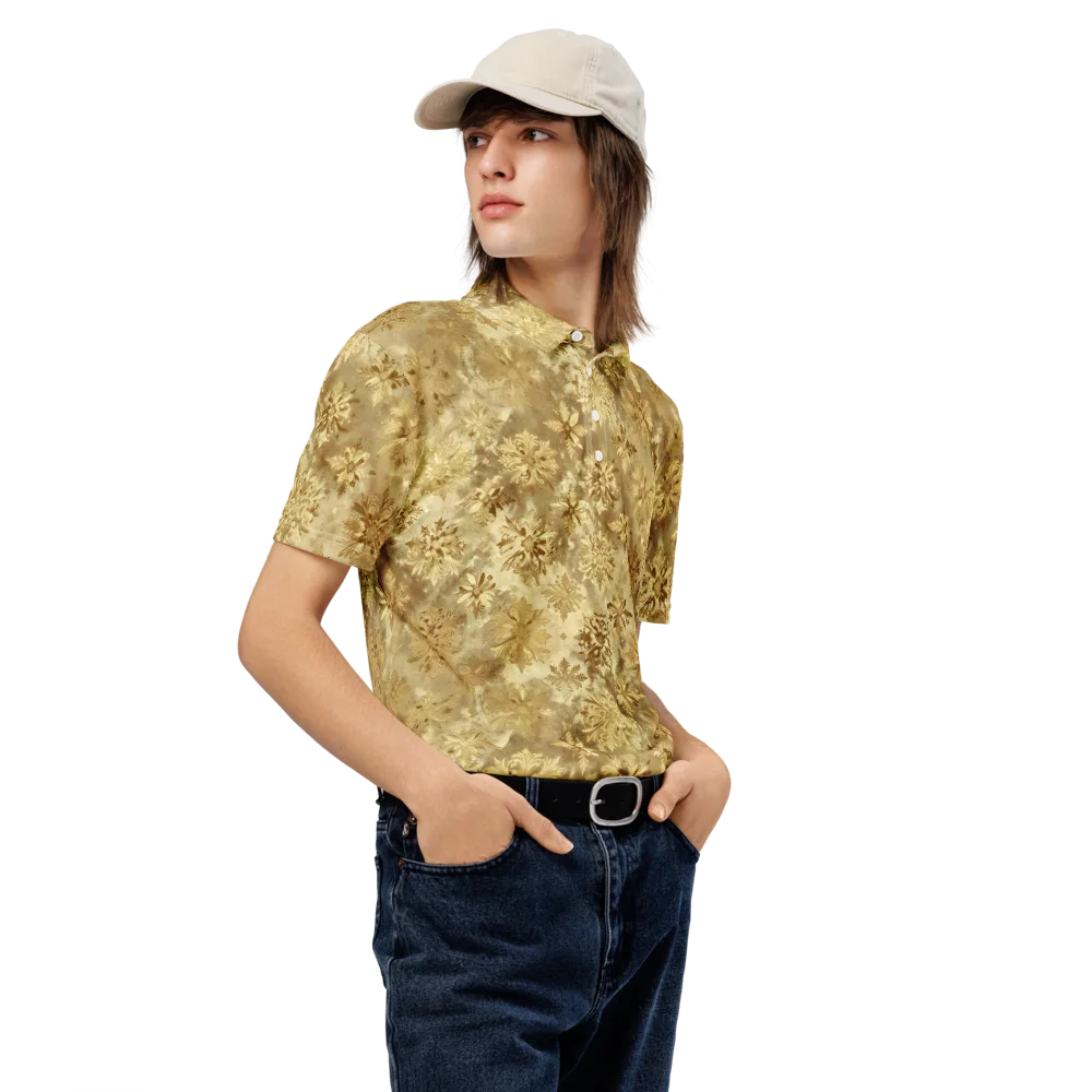 Champagne Damask on Men's Slim Fit Polo Shirt — Right Front
